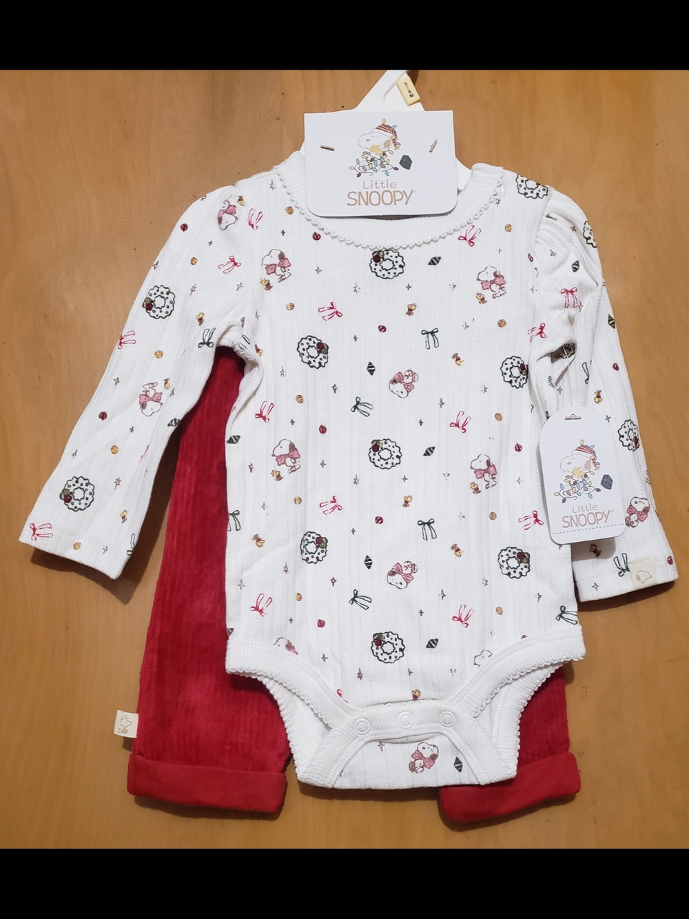 White & Red Baby Matching Set - Long Sleeve Bodysuit with Red Pants